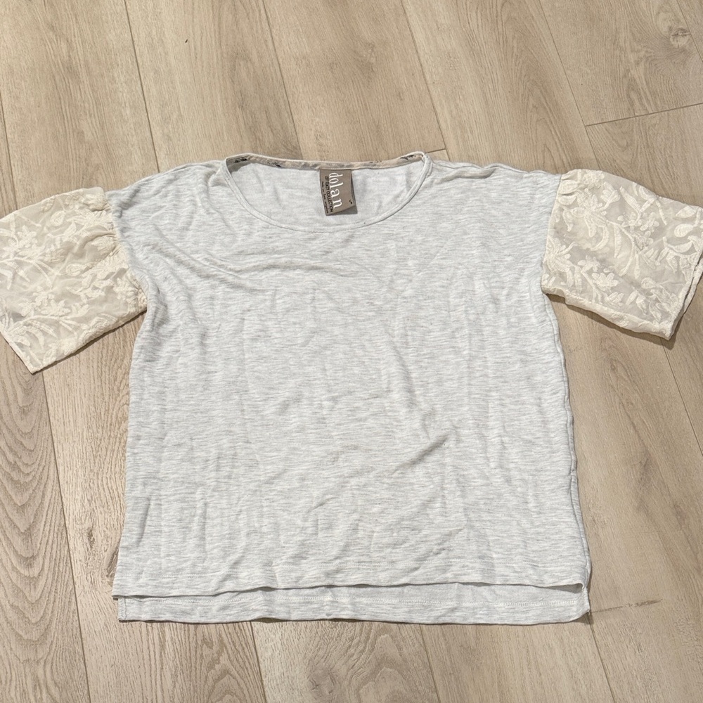 Dolan Light Gray Top with Subtle Cream Accents